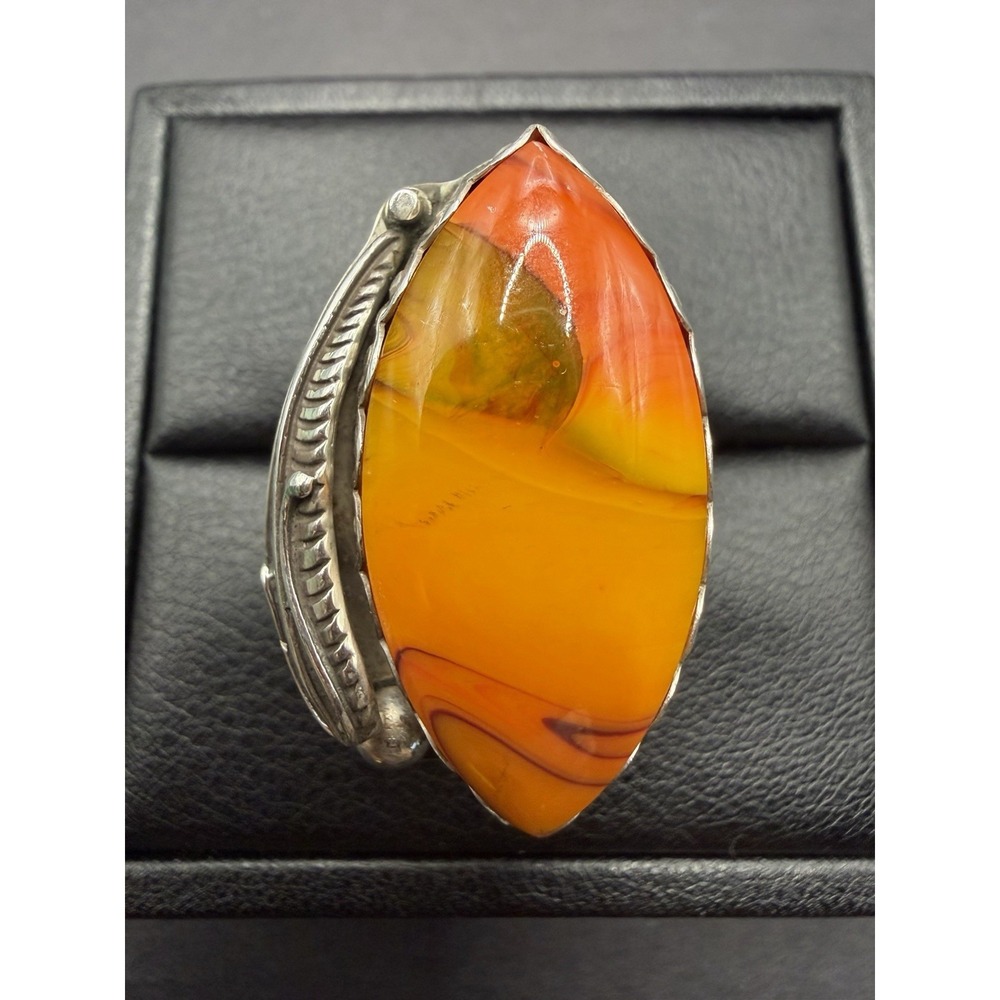 Native American Sterling Silver Artisan Glass Navajo Ring Size 11 LJM J19